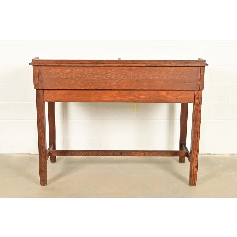 Limbert Style Antique Mission Oak Arts & Crafts Slant Front Architect's Desk, Circa 1910 - Image 12