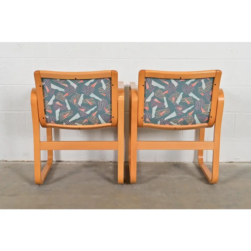 Loewenstein Modern Bent Beechwood Sled Leg Lounge Chairs, Pair - Image 12