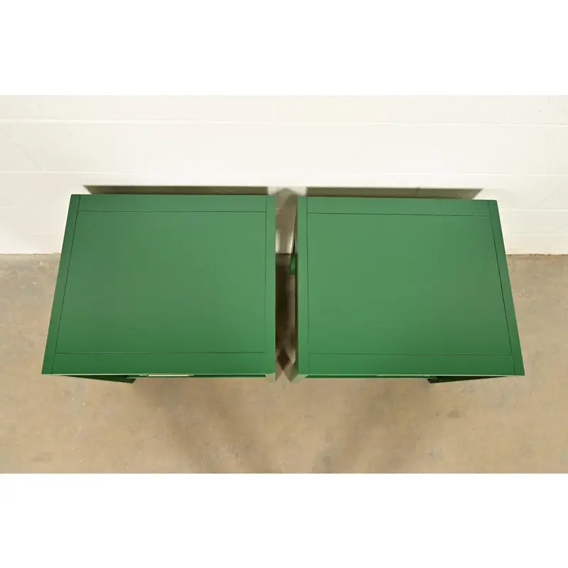Michael Taylor for Baker Furniture Mid-Century Hollywood Regency Green Lacquer and Cane Campaign Nightstands, Newly Refinished - Image 12