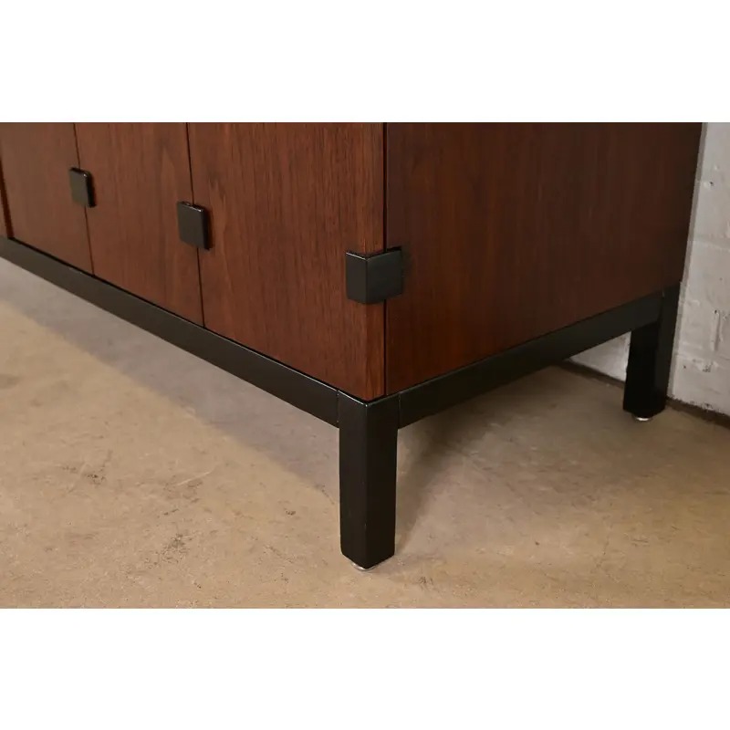 Milo Baughman for Directional Walnut and Ebonized Sideboard Credenza, Newly Refinished - Image 12