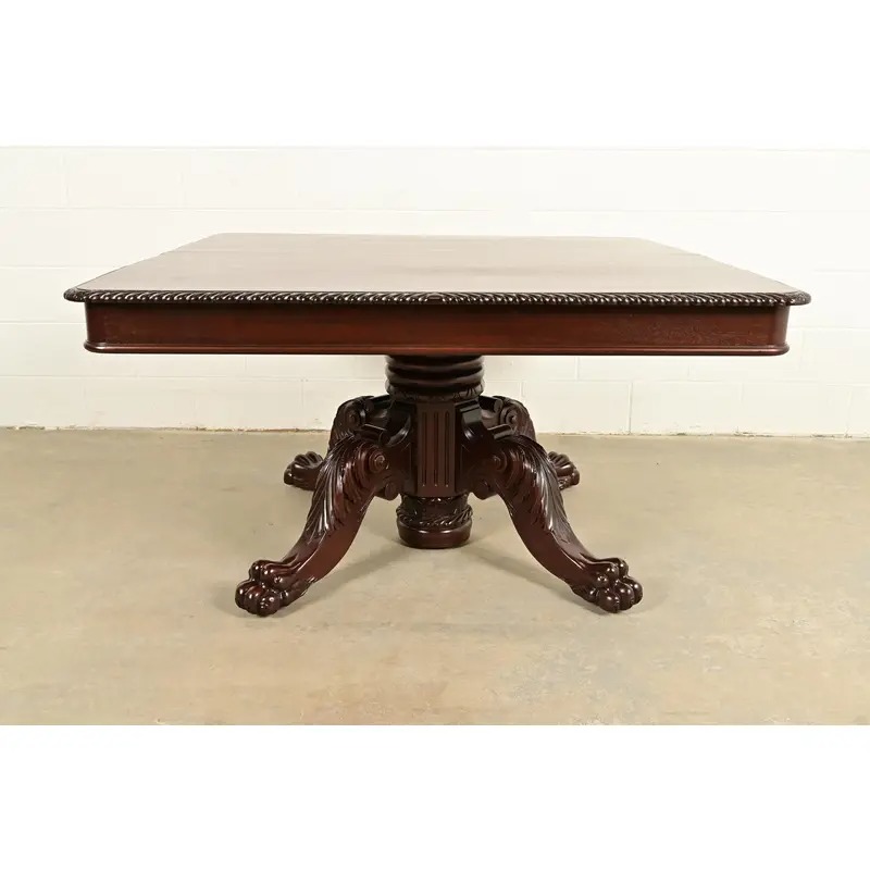 R. J. Horner Antique Victorian Carved Mahogany Split Pedestal Extension Dining Table With Lion Paw Feet, Newly Refinished - Image 12