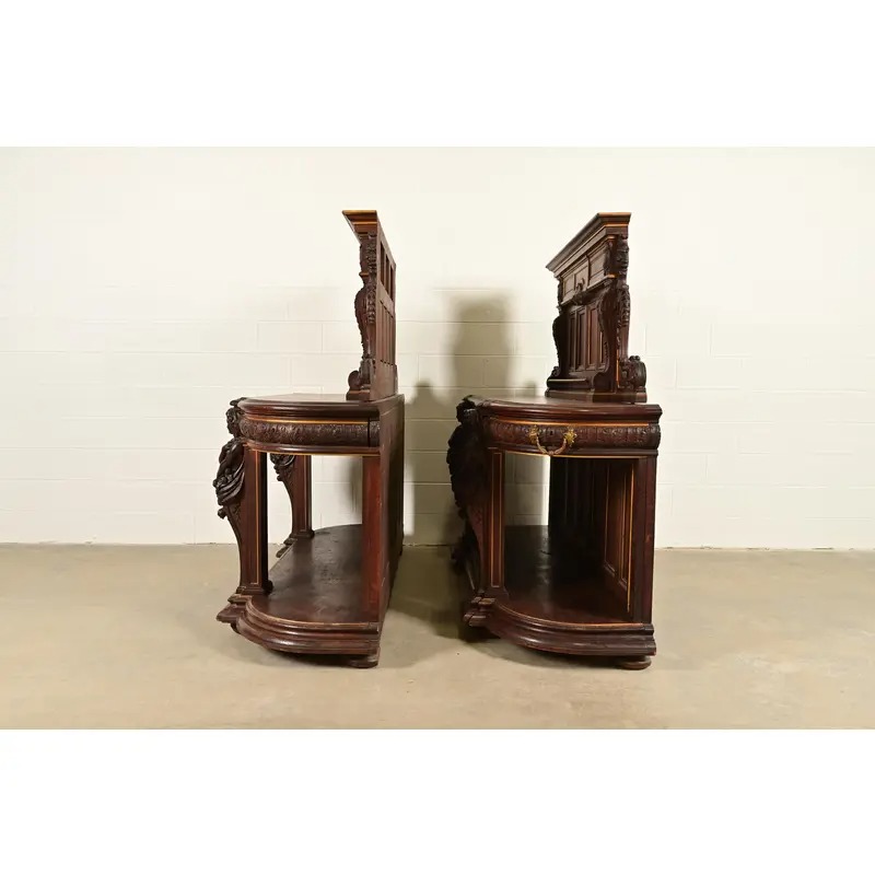 R. J. Horner Renaissance Revival Ornate Carved Oak Sideboards or Bar Cabinets, Circa 1880s - Image 12