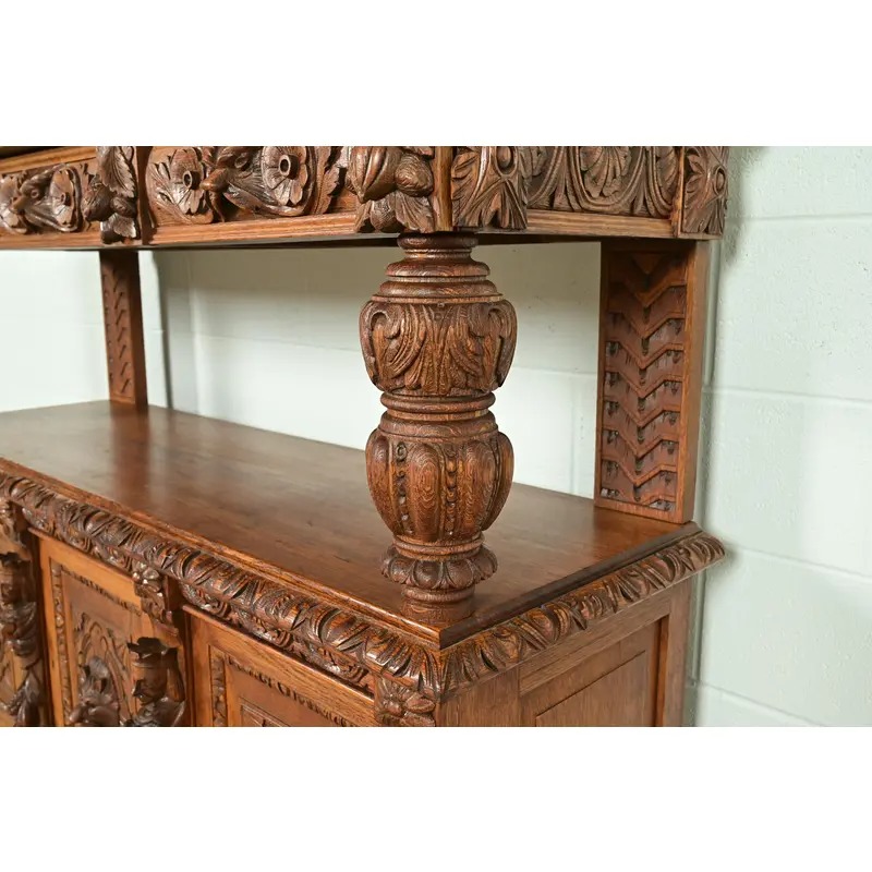 R. J. Horner Style Renaissance Revival Carved Oak Sideboard or Bar Cabinet, Circa 1890s - Image 12