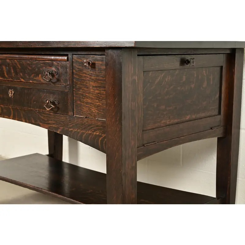 Stickley Brothers Style Antique Mission Oak Arts & Crafts Desk or Library Table, Circa 1910 - Image 12
