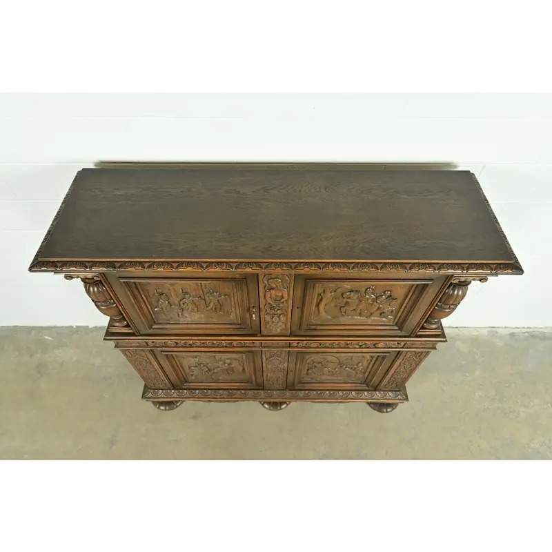 Antique Danish Renaissance Revival Carved Oak Bar Cabinet, Circa 1890s - Image 13