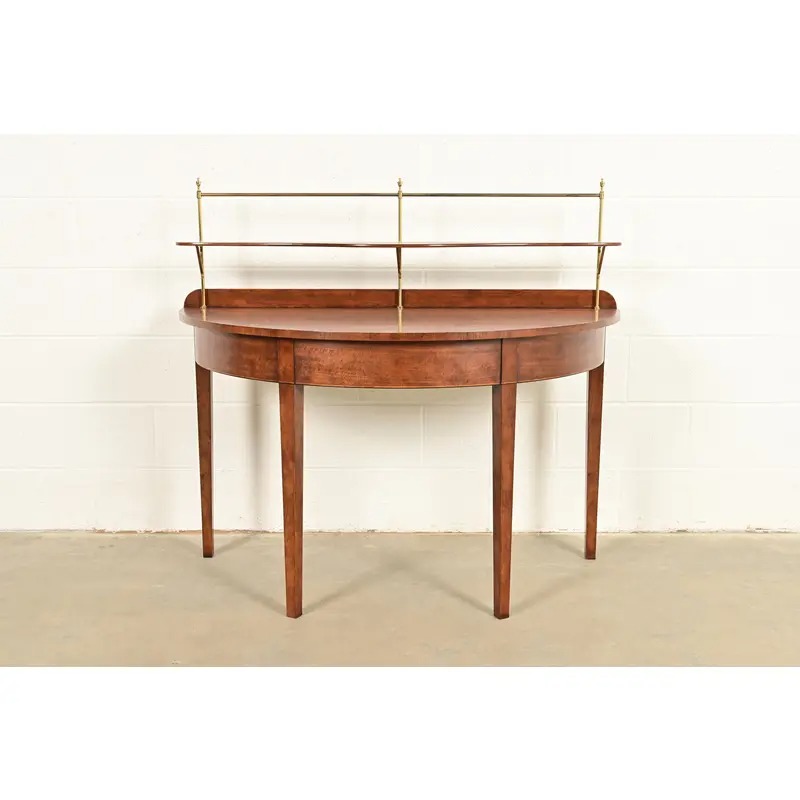 Baker Furniture Federal Banded Mahogany Demilune Console Table or Entry Table