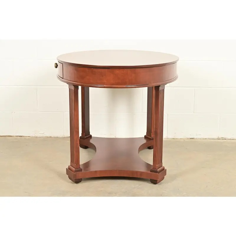Baker Furniture French Empire Carved Cherry and Burl Wood Library Table or Center Table, Newly Refinished - Image 13