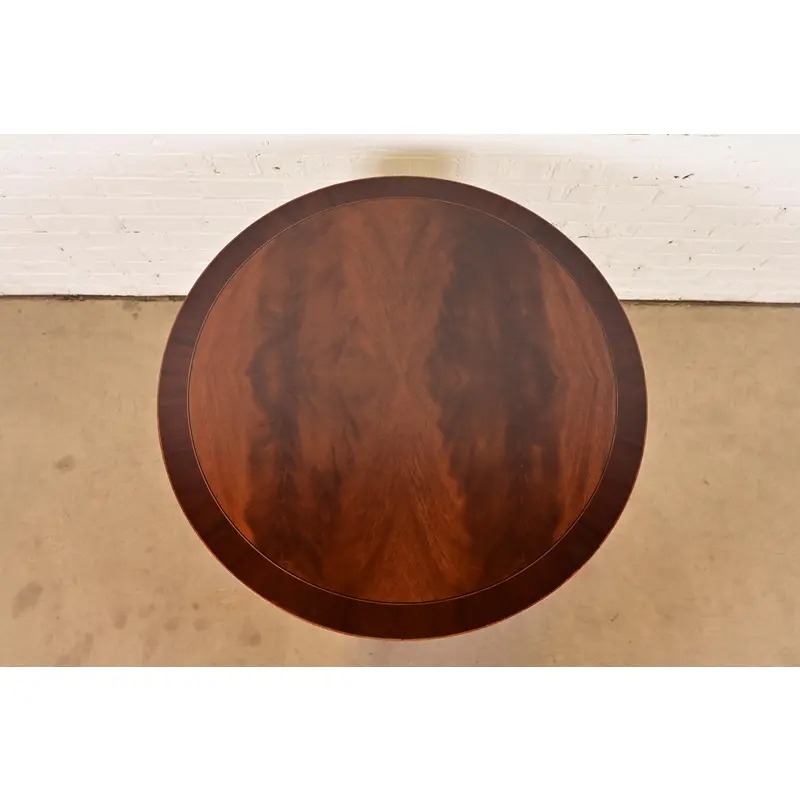 Baker Furniture Georgian Flame Mahogany Pedestal Drum Side Table or Tea Table, Newly Refinished - Image 13