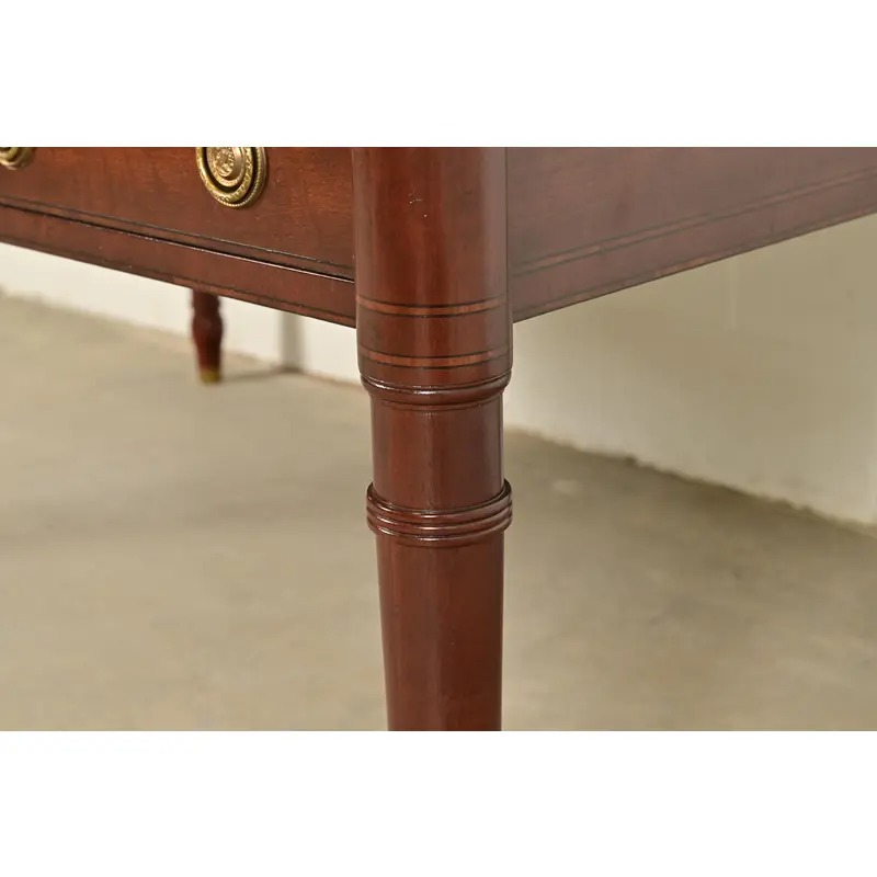 Baker Furniture Stately Homes Collection English Regency Carved Mahogany Leather Top Partner's Desk - Image 13