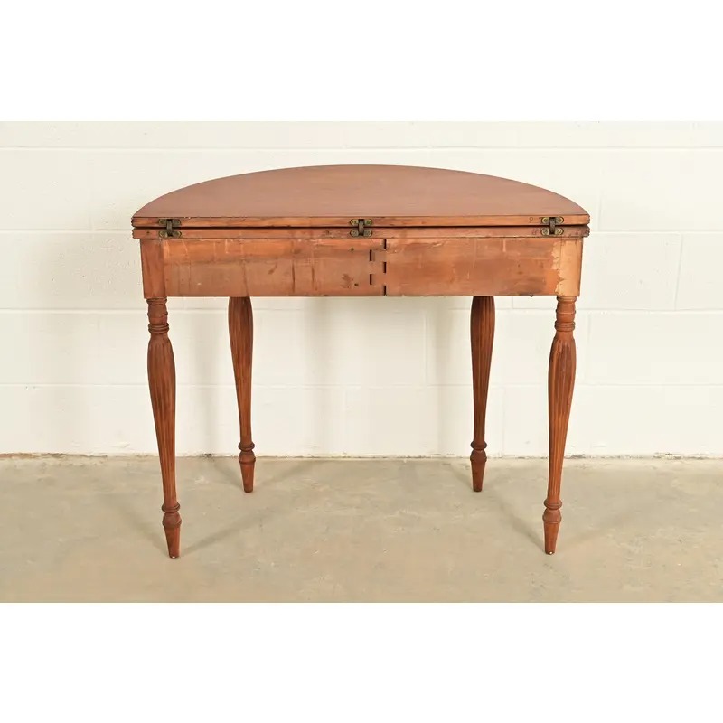 Baker Furniture Style Antique Federal Flame Mahogany Flip Top Demilune Console Game Table, Circa 1920s - Image 13