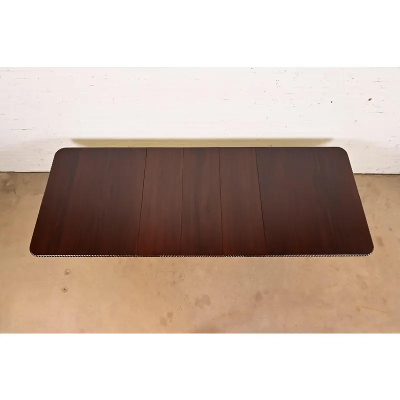 Baker Furniture Style Georgian Mahogany Double Pedestal Extension Dining Table, Newly Refinished - Image 13