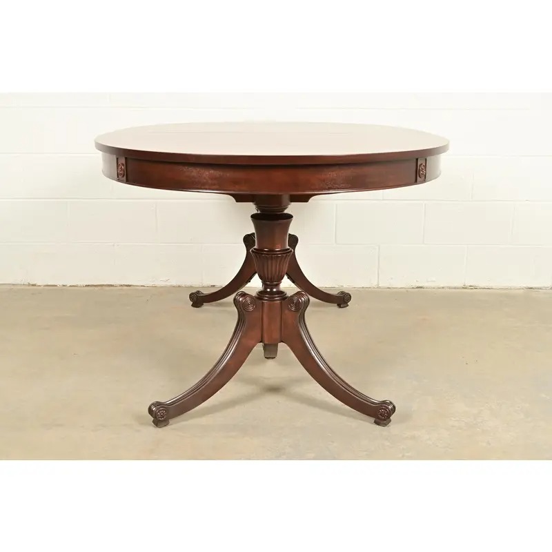 Baker Furniture Style Regency Mahogany Double Pedestal Extension Dining Table, Newly Refinished - Image 13