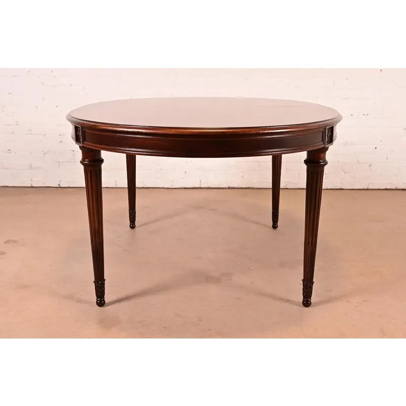 Karges French Regency Louis XVI Carved Walnut Extension Dining Table With Parquet Top, Newly Refinished - Image 13