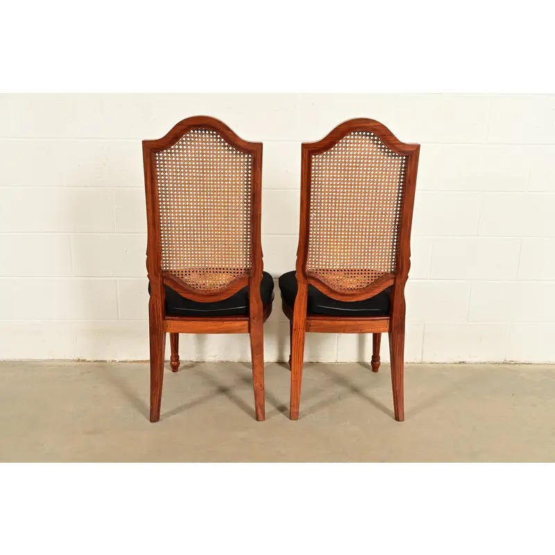 Karges Style French Regency Louis XVI Carved Solid Teak and Cane Back Side Chairs or Dining Chairs, Pair - Image 13
