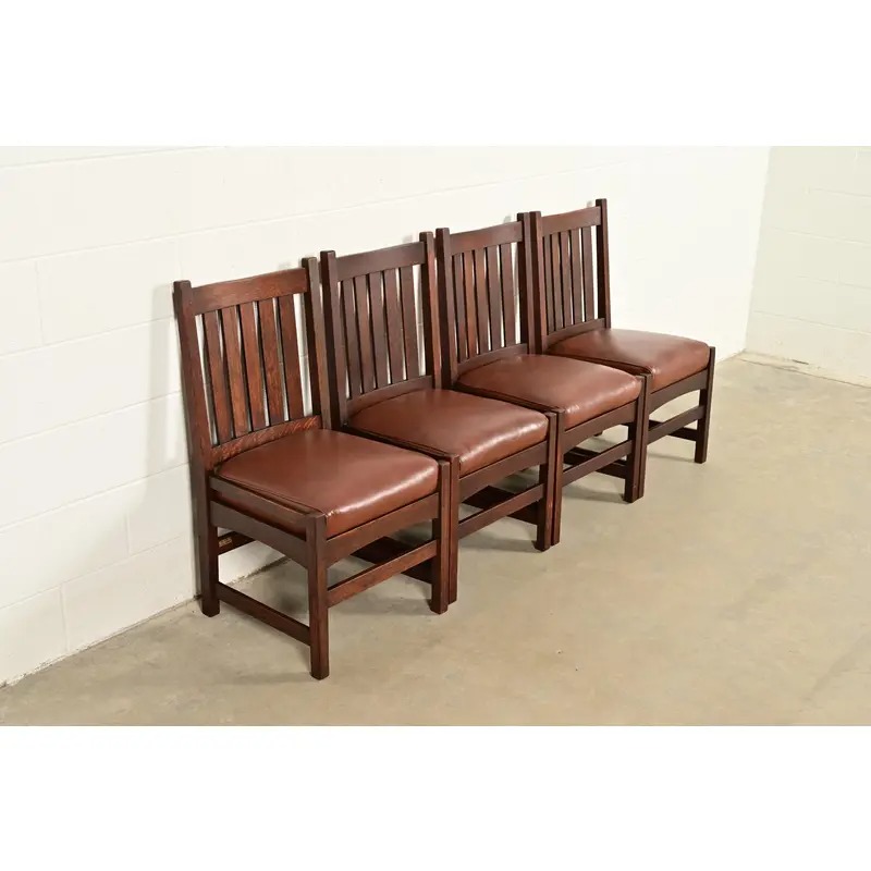L. & J. G. Stickley Antique Mission Oak Arts & Crafts Side Chairs or Dining Chairs, Pair - Image 13
