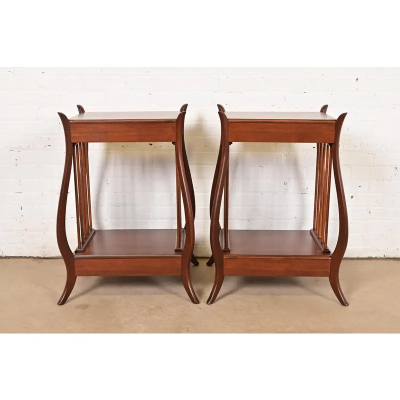 Maslow Freen French Regency Louis XVI Carved Mahogany Nightstands, Newly Refinished - Image 13