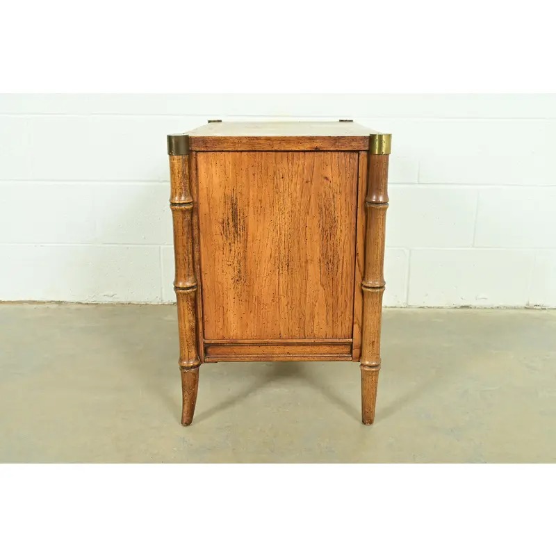 Mid-Century Hollywood Regency Campaign Carved Walnut Faux Bamboo Nightstand by Stanley, Circa 1960s - Image 13