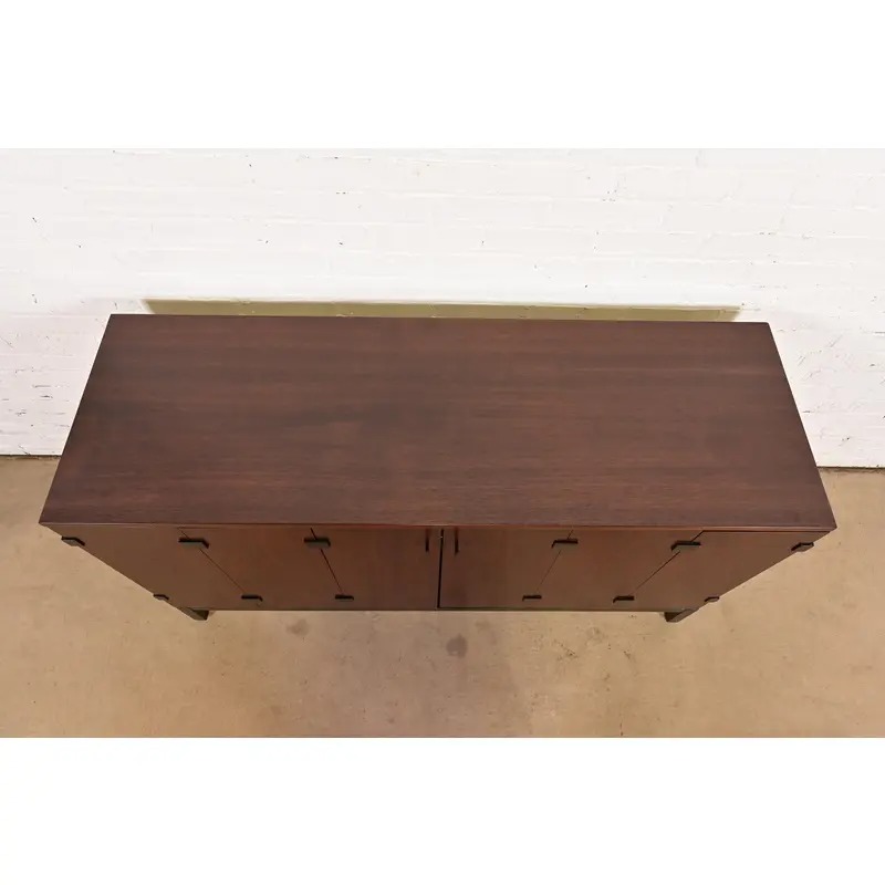 Milo Baughman for Directional Walnut and Ebonized Sideboard Credenza, Newly Refinished - Image 13