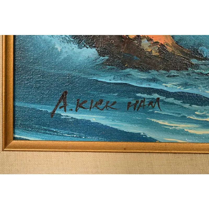 Original Signed A. Kirkham Framed Oil Painting on Canvas of Crashing Waves - Image 13