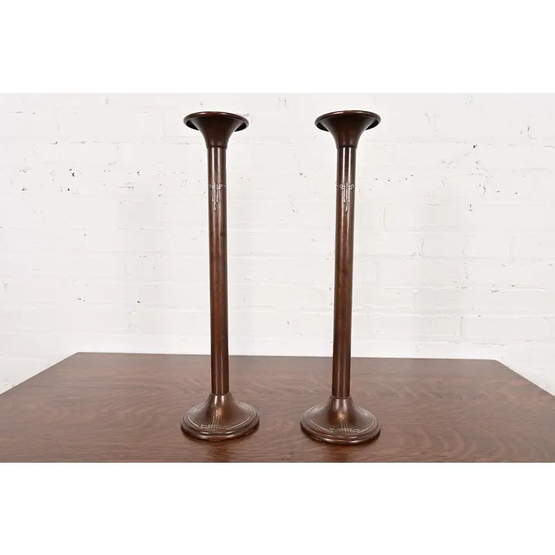 Silver Crest Arts & Crafts Sterling Silver on Bronze Tall Candlesticks, Pair - Image 13