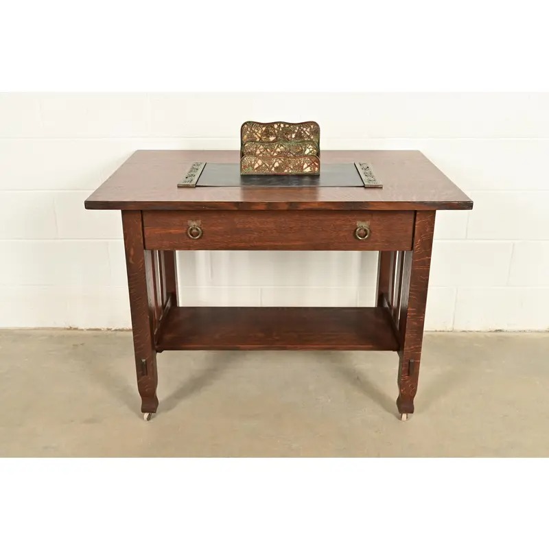 Tiffany Studios New York Grapevine Pattern Bronze and Favrile Slag Glass Letter Rack - Image 13