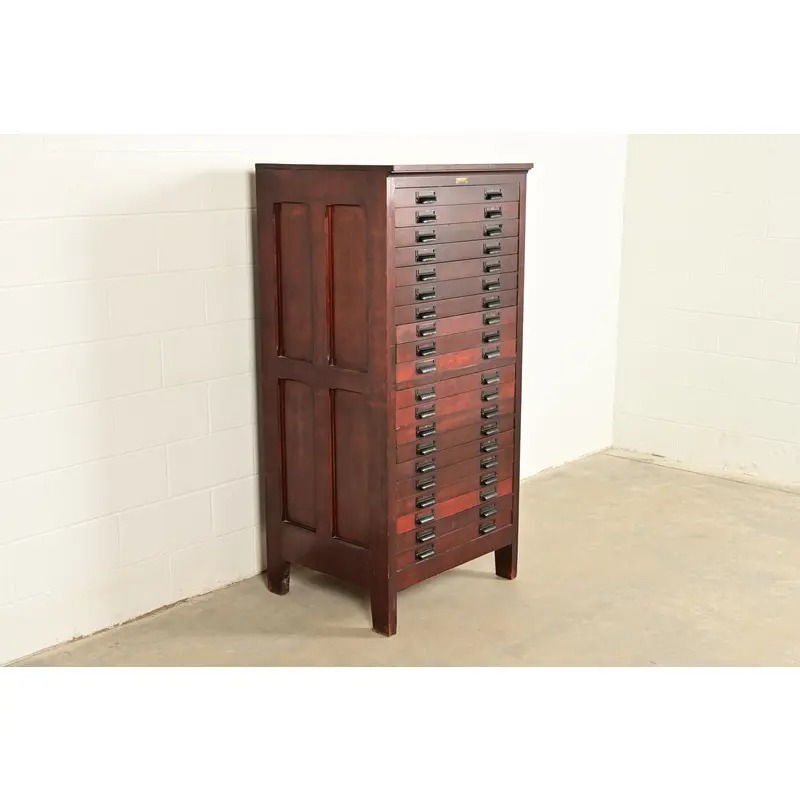Antique Arts & Crafts Mahogany 20-Drawer Architect's Blueprint Flat File Cabinet by Hamilton, Circa 1900