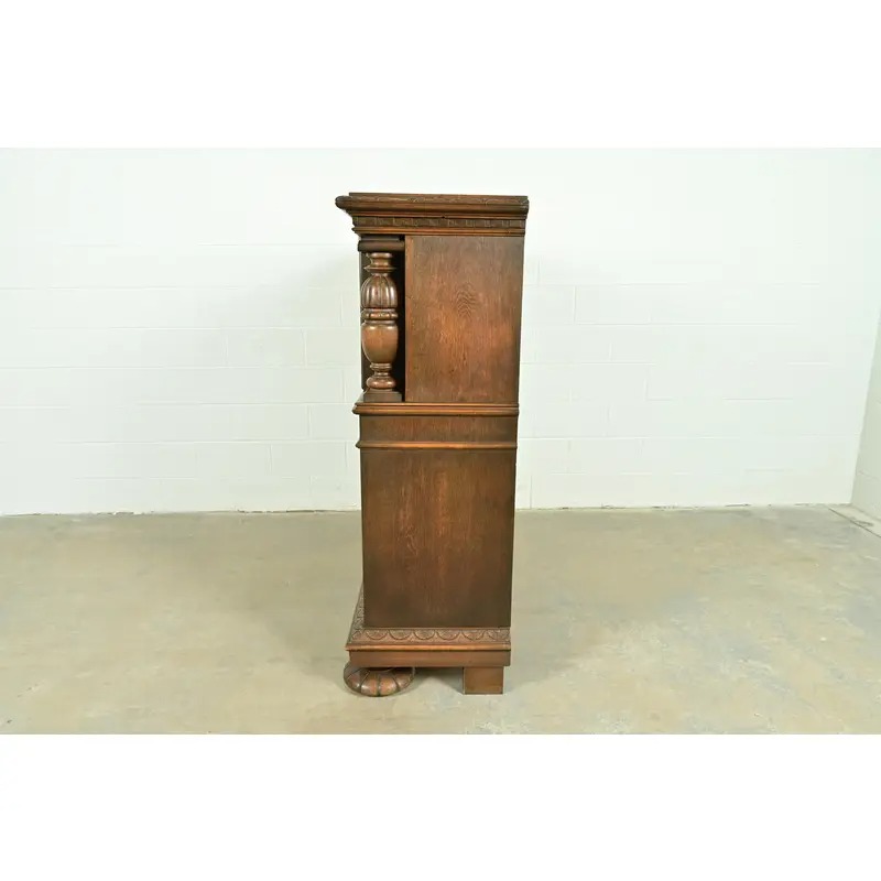 Antique Danish Renaissance Revival Carved Oak Bar Cabinet, Circa 1890s - Image 14
