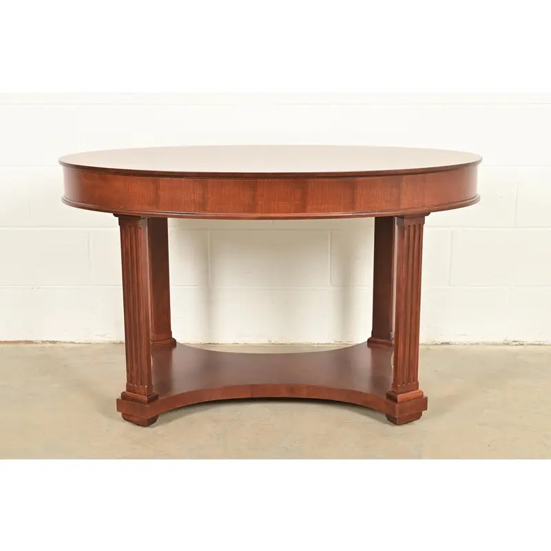 Baker Furniture French Empire Carved Cherry and Burl Wood Library Table or Center Table, Newly Refinished - Image 14
