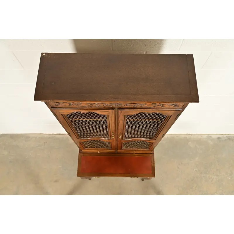 Baker Furniture French Provincial Louis XV Carved Oak Secretary Desk With Bookcase Hutch, Circa 1960s - Image 14