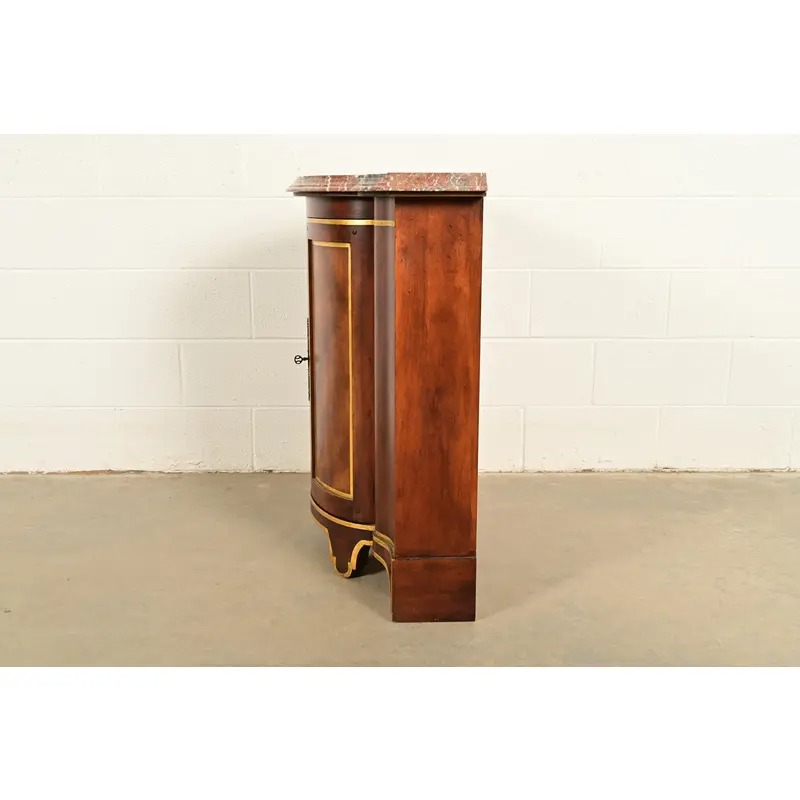 Baker Furniture Italian Provincial Carved Cherry Wood, Parcel Gilt, and Marble Top Demilune Sideboard or Bar Cabinet - Image 14