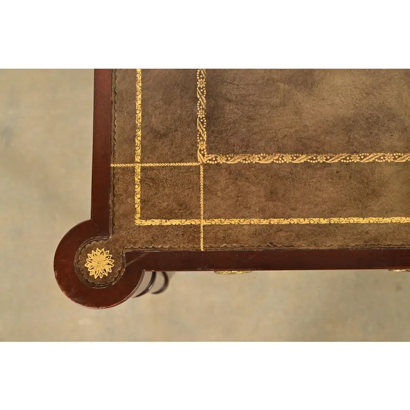 Baker Furniture Stately Homes Collection English Regency Carved Mahogany Leather Top Partner's Desk - Image 14