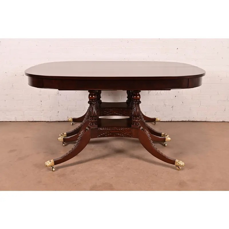 Baker Furniture Style Georgian Mahogany Double Pedestal Extension Dining Table, Newly Refinished - Image 14