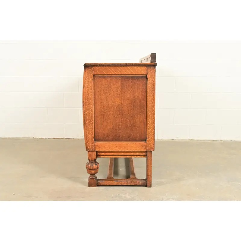 Berkey & Gay Style Antique English Jacobean Carved Oak Sideboard Buffet or Bar Cabinet, Circa 1920s - Image 14