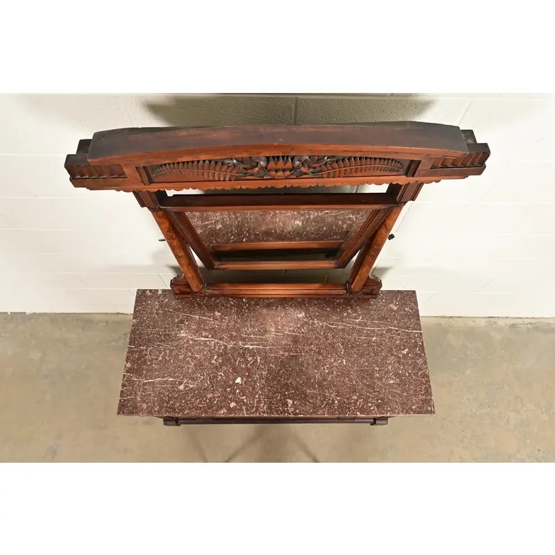 Herter Brothers Style Antique Eastlake Victorian Carved Burled Walnut Marble Top Dresser With Mirror, Circa 1880s - Image 14