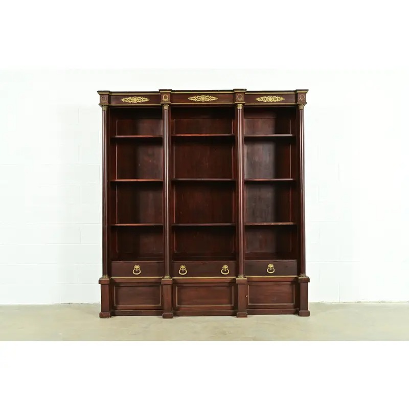 Jacob-Desmalter Style Antique French Empire Mahogany Bibliotheque Bookcase Cabinet With Mounted Gilt Bronze Ormolu, Circa 1880s