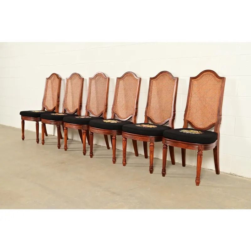 Karges Style French Regency Louis XVI Carved Solid Teak and Cane Back Side Chairs or Dining Chairs, Pair - Image 14