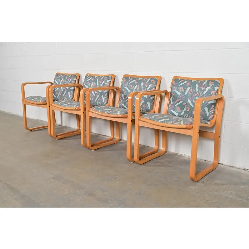 Loewenstein Modern Bent Beechwood Sled Leg Lounge Chairs, Pair - Image 14