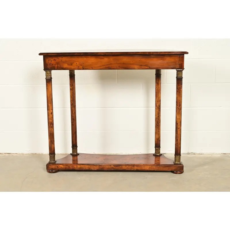 Maitland Smith Style French Empire Burl Wood and Gold Gilt Demilune Console Table - Image 14
