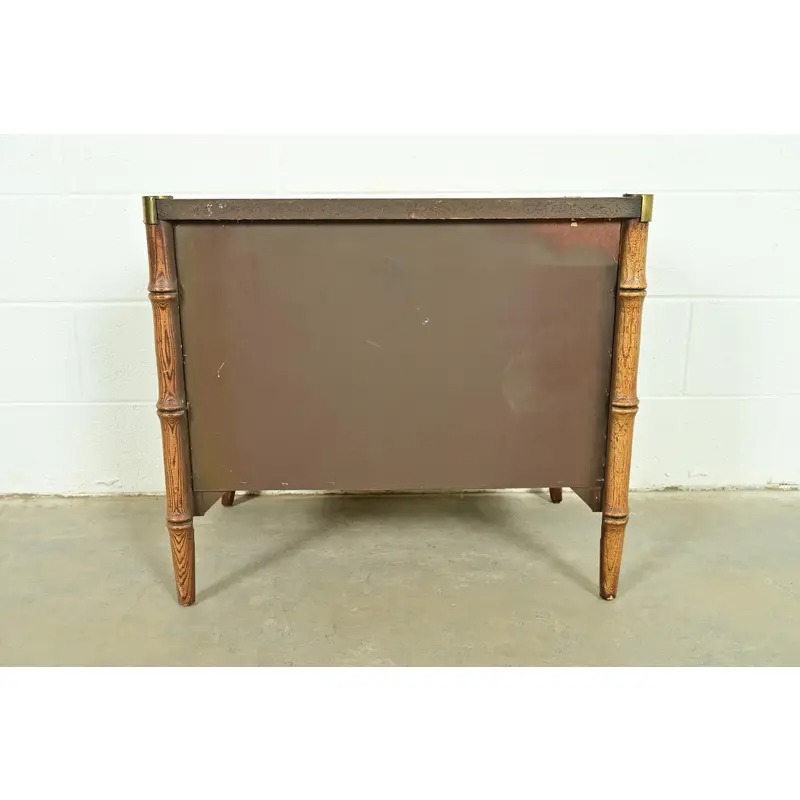 Mid-Century Hollywood Regency Campaign Carved Walnut Faux Bamboo Nightstand by Stanley, Circa 1960s - Image 14