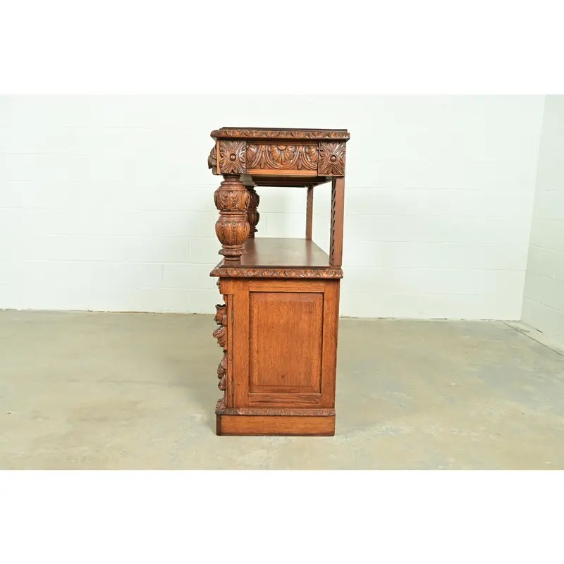 R. J. Horner Style Renaissance Revival Carved Oak Sideboard or Bar Cabinet, Circa 1890s - Image 14
