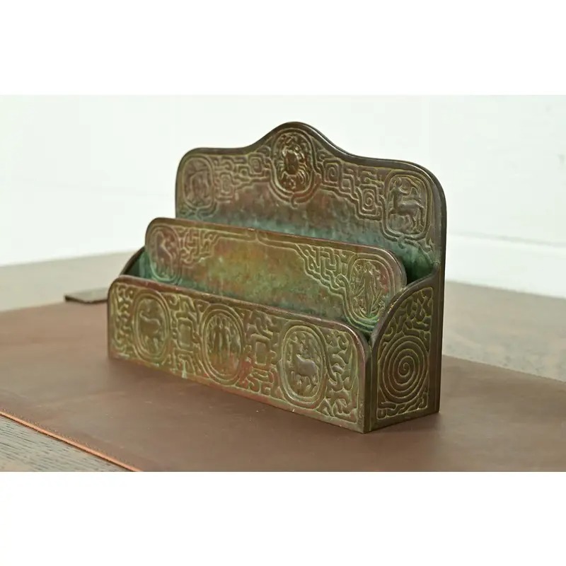 Tiffany Studios New York Zodiac Pattern Bronze Letter Rack