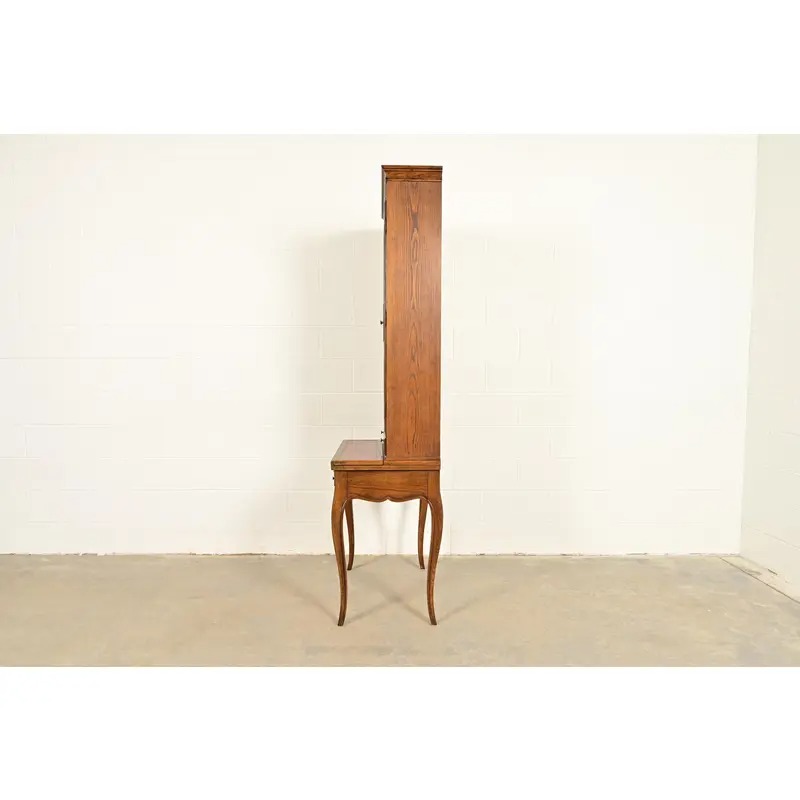 Baker Furniture French Provincial Louis XV Carved Oak Secretary Desk With Bookcase Hutch, Circa 1960s - Image 15
