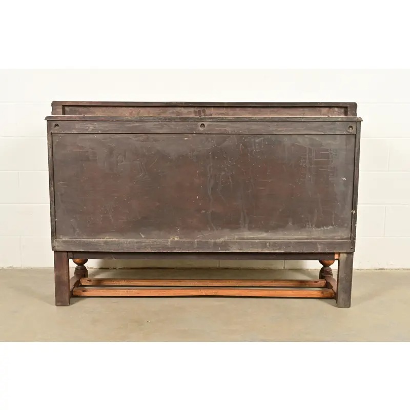 Berkey & Gay Style Antique English Jacobean Carved Oak Sideboard Buffet or Bar Cabinet, Circa 1920s - Image 15