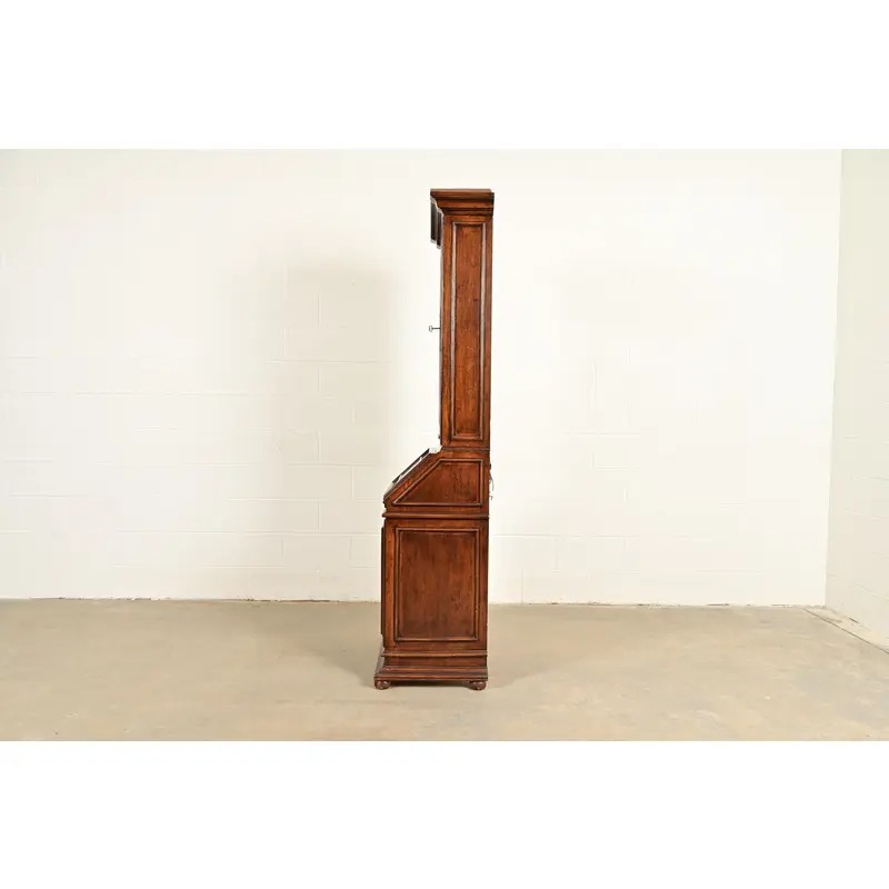 Guido Zichele Style Italian Provincial Carved Walnut Drop Front Secretary Desk With Lighted Bookcase Hutch, Circa 1970s - Image 15