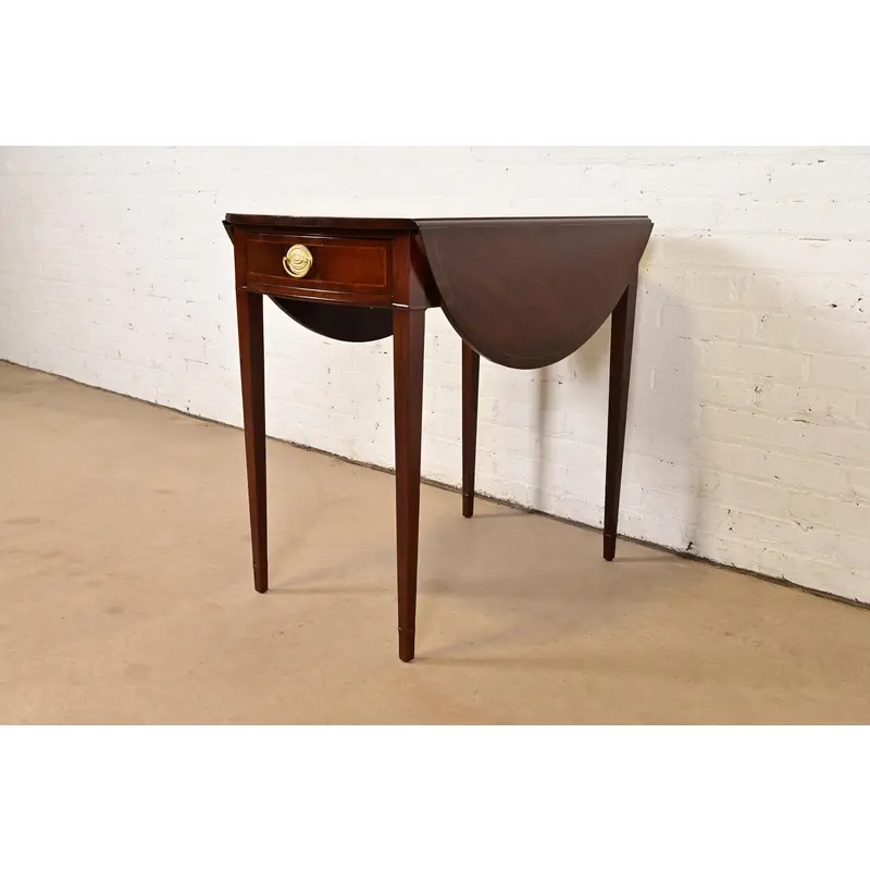 Baker Furniture Georgian Flame Mahogany Drop Leaf Pembroke Side Table, Newly Refinished