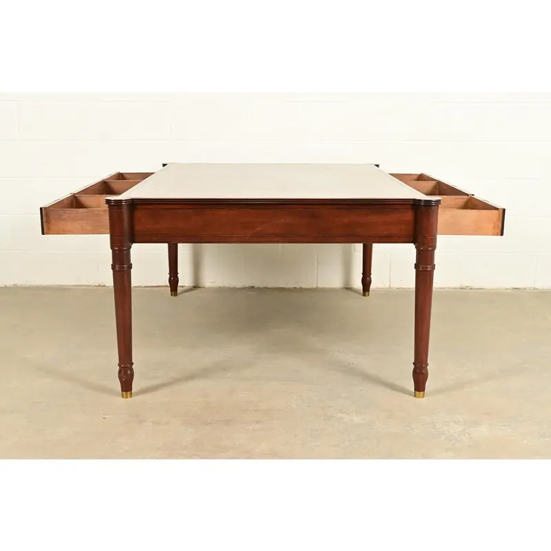 Baker Furniture Stately Homes Collection English Regency Carved Mahogany Leather Top Partner's Desk - Image 16