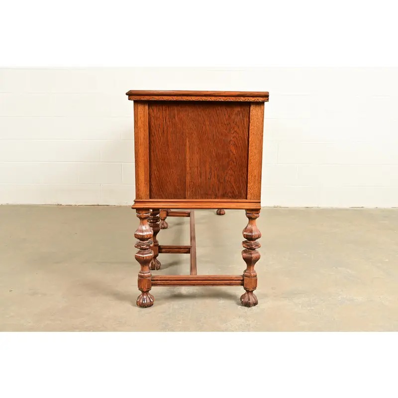Early Romweber Antique English Jacobean Carved Oak and Burl Wood Sideboard, Circa 1900 - Image 16