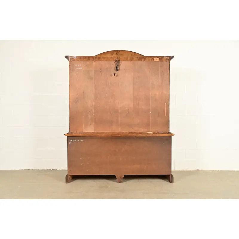 Ethan Allen Georgian Solid Maple Lighted Breakfront Bookcase Cabinet - Image 16