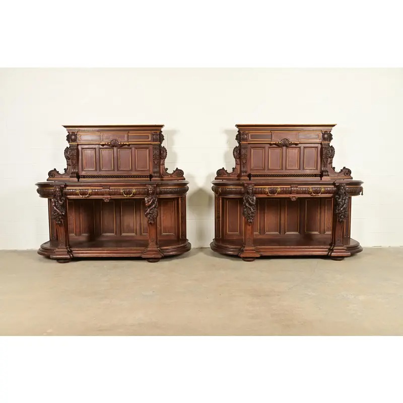 R. J. Horner Renaissance Revival Ornate Carved Oak Sideboard or Bar Cabinet, Circa 1880s - Image 16