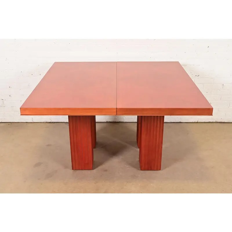 Baker Furniture Modern Art Deco Parquet Top Extension Dining Table, Newly Refinished